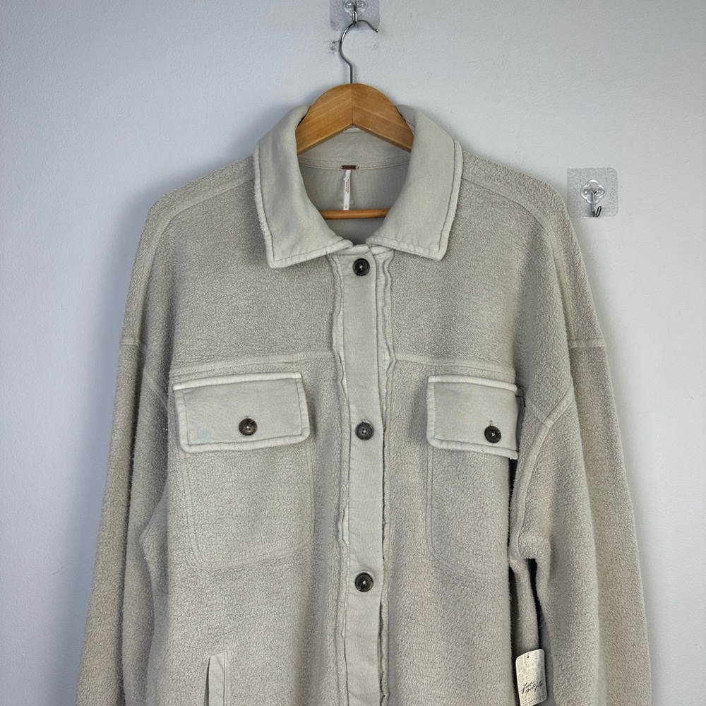 NEW Free People Ruby Jacket in Stone Large Brushed Knit Distressed Pockets Cozy - Picture 6 of 16